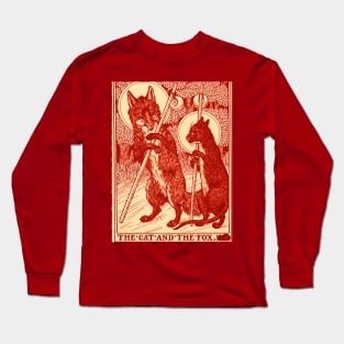 THE CAT AND THE FOX Forest Animals Red White Floral Long Sleeve T-Shirt